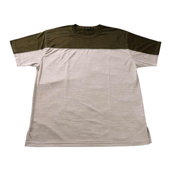 大きいサイズ メンズ EL.FO DRY クルーネック 切替 半袖 Tシャツ カーキ×ベージュ 12...