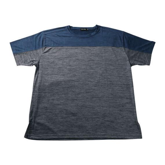 大きいサイズ メンズ EL.FO DRY クルーネック 切替 半袖 Tシャツ ネイビー×チャコール ...