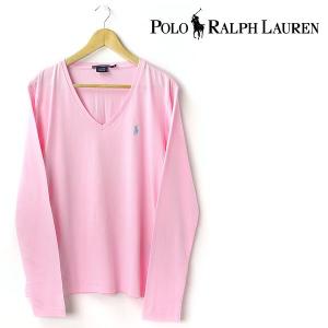 大きいサイズ レディース L RALPHLAUREN SPORT ラルフローレン 刺繍入りVネック長袖Ｔシャツ ピンク 1233338-503 USA直輸入 AWSS5｜bmo