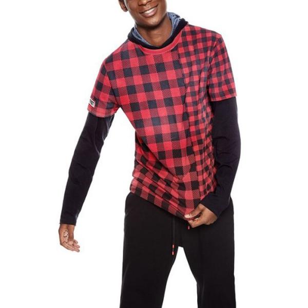 大きいサイズ メンズ DESIGUAL デシグアル 切り替え半袖プリントＴシャツ 18smtk40