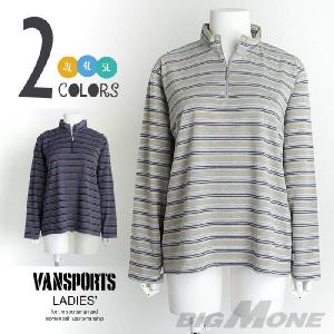 大きいサイズ レディース 3L 4L 5L VANSPORTS バンスポーツ ハーフジップネック長袖Tシャツ 秋新作 324523｜bmo