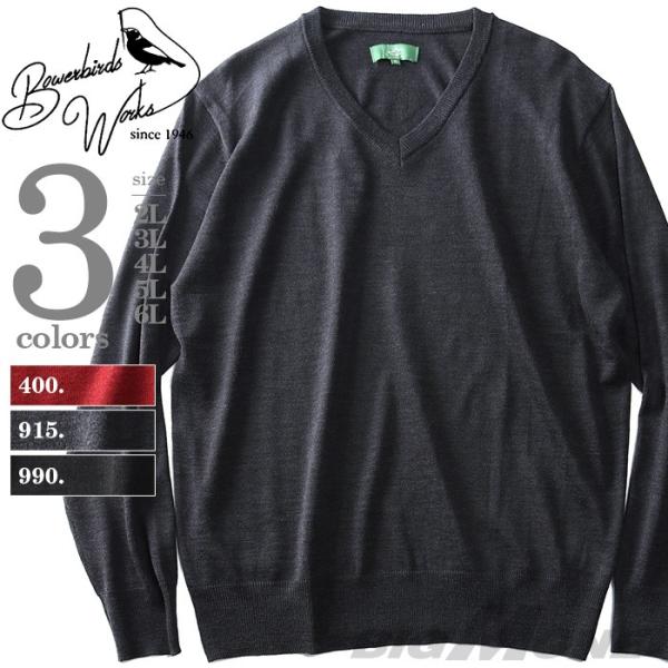 大きいサイズ メンズ Bowerbirds Works Vネック長袖セーター azk-180548