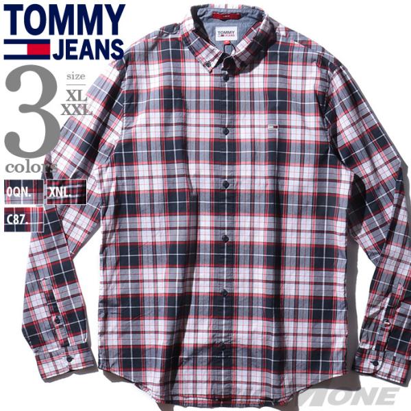 大きいサイズ メンズ TOMMY JEANS トミージーンズ チェック柄 長袖 ボタンダウン シャツ...