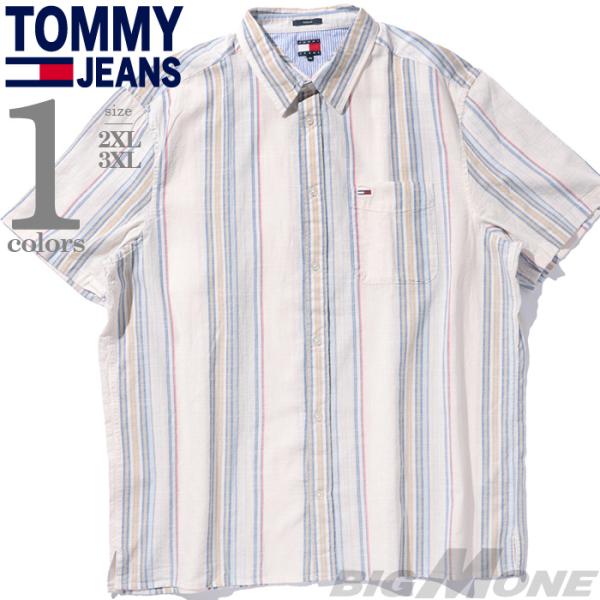 大きいサイズ メンズ TOMMY JEANS トミージーンズ 半袖 ストライプ柄 シャツ USA直輸...