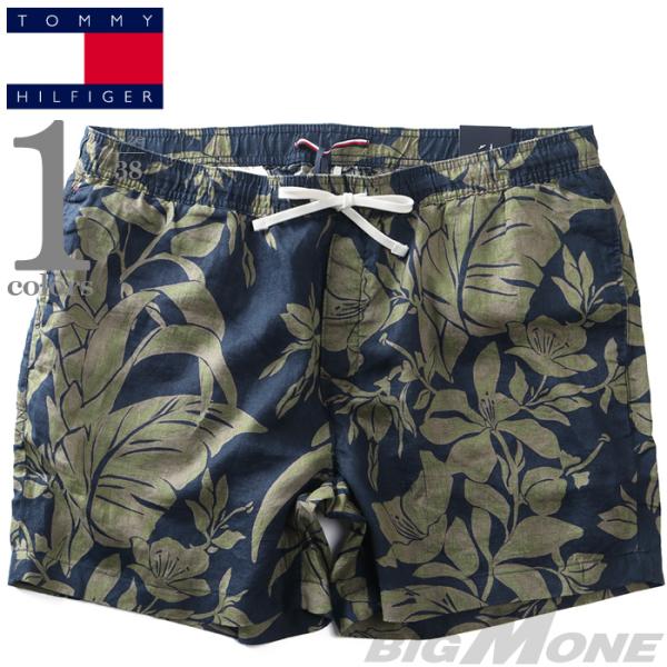 大きいサイズ メンズ TOMMY HILFIGER トミーヒルフィガー 麻100% 総柄 ショートパ...