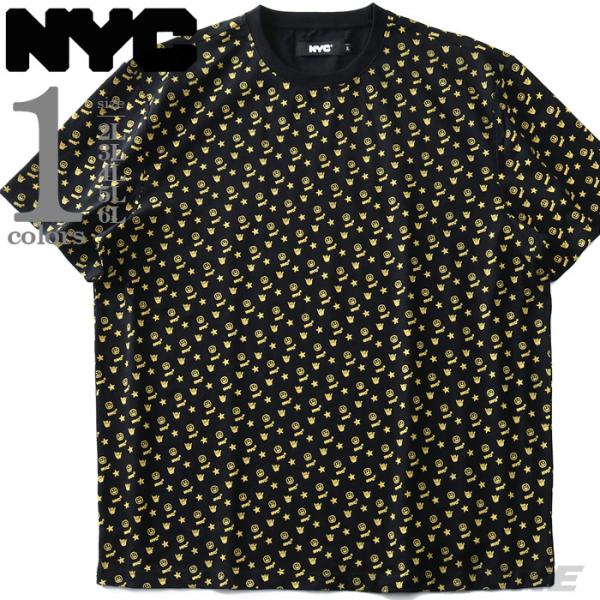 大きいサイズ メンズ NYC ヘビーウェイト プリント 総柄 半袖 Tシャツ nyc-t210290