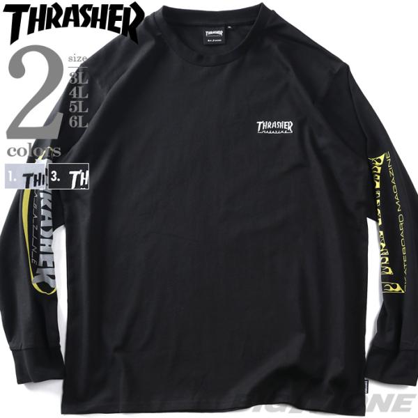 大きいサイズ メンズ THRASHER スラッシャー 袖ロゴプリント ロング Tシャツ 春夏新作 t...