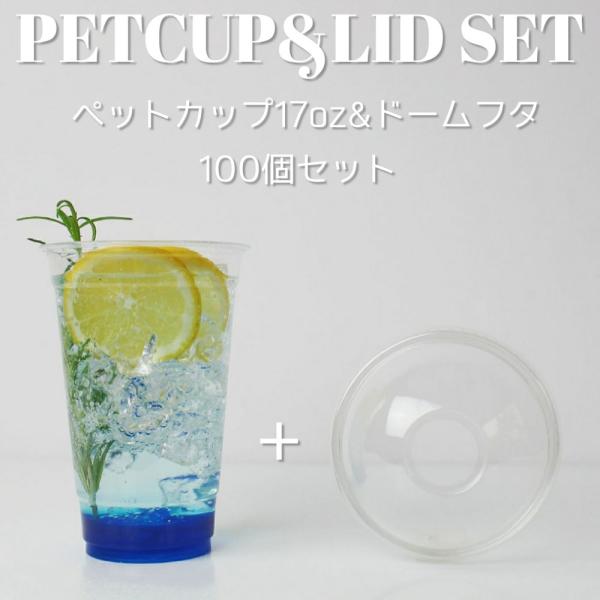 92mm口径 テイクアウト クリアカップ ペットカップ 蓋 フタ付き 17オンス＆ドームフタ おしゃ...