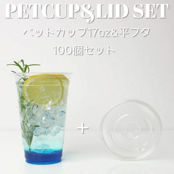 92mm口径 テイクアウト お持ち帰り クリアカップ ペットカップ 蓋 フタ付き 17オンス＆平フタ...