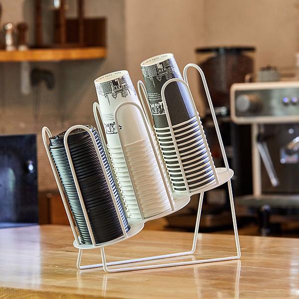 紙コップ テイクアウト おしゃれ クリアカップ カフェグッズ アイアンカップ＆リード3段ディスペンサ...