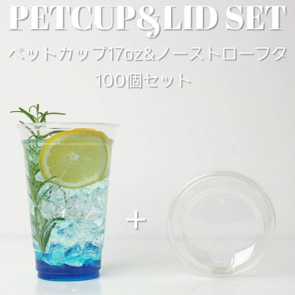 92mm口径 テイクアウト クリアカップ ペットカップ 蓋付き 17オンス＆ ノーストロー フタ 1...