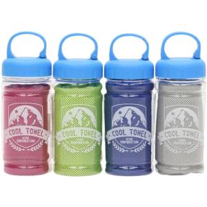 ボトル入りクールタオル【4色セット】送料無料  冷感 タオル 速乾 熱中症対策 スポーツ アウトドア