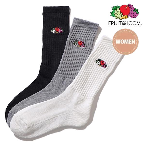 フルーツオブザルーム【FRUIT OF THE LOOM】フルーツロゴ刺繍クルーソックス 靴下 23...