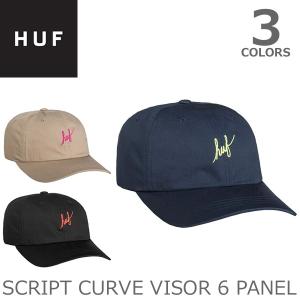 ハフ/HUF HT00015 SCRIPT CURVE VISOR 6 PANEL キャップ BLACK/KHAKI/NAVY ロゴ　ストリート CA｜bobsstore