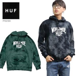 ハフ【HUF】MANHATTAN HOODIE PF00109 メンズ パーカー フーディー プルオーバー トップス ロゴ ブラック グリーン タイダイ 裏起毛 カンガルーポケット｜bobsstore