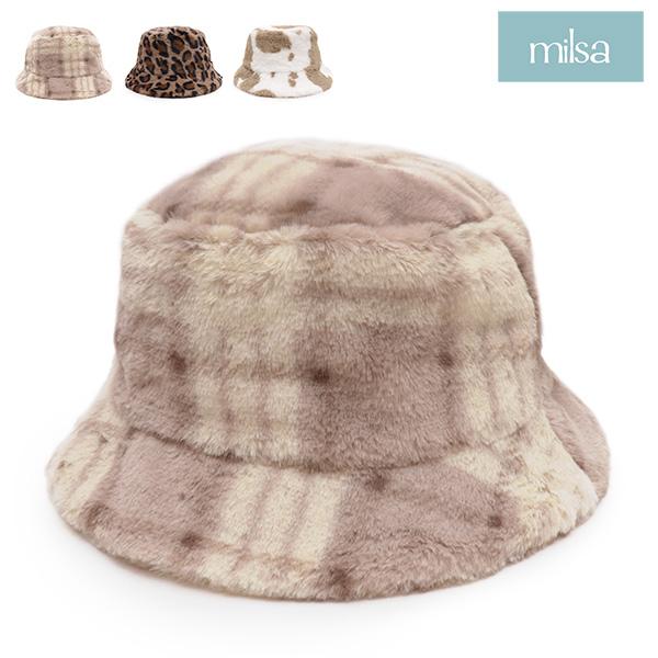 ミルサ【Milsa】ファー バケット 帽子 バケットハット ウォッシャブル 静電気防止 フェイクファ...