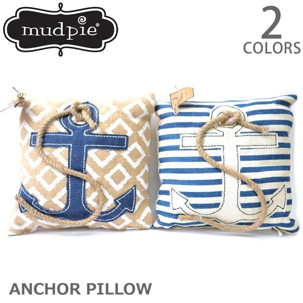 マッドパイ【Mud pie】ANCHOR PILLOW イカリ柄 クッション TAN NAVY 26...