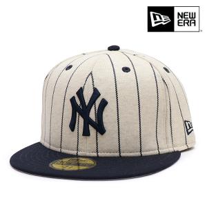 ニューエラ/NEW ERA 59FIFTY MLB Oatmeal Heather ニューヨーク・ヤンキース オートミール ネイビーバイザー キャップ 帽子 ユニセックス ストライプ｜bobsstore