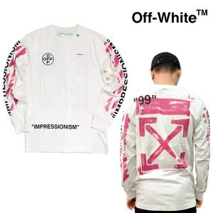 オフホワイト【Off-White】 正規品 DIAG STENCIL L/S TEE ロングTシャツ ロンT メンズ トップス 長袖 アロー Tシャツ クルーネック OMAB001R19185015｜bobsstore