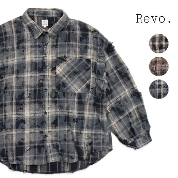 レヴォ【Revo.】TH-4070 CHECK LS SHIRT ダメージ加工グランジネルチェックシ...