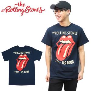 ザ・ローリングストーンズ【THE ROLLING STONES】1975 US TOUR Tシャツ ロックT バンドT ロゴT 正規品 本物　NAVY ネイビー【ネコポスのみ送料無料】｜bobsstore