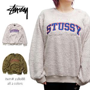 ステューシー【STUSSY】218088 PILAR SHERPA CREW レディース トップス もこもこ ボア クルー ロゴ シンプル スチューシー stussy OLIVE/NATURAL｜bobsstore