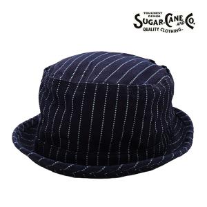 シュガーケーン【SUGAR CANE】WABASH STRIPE PORKPIE HAT ウォバッシュストライプ ポークパイ ハット ヒッコリー メンズ レディース 帽子 デニム 日本製｜bobsstore