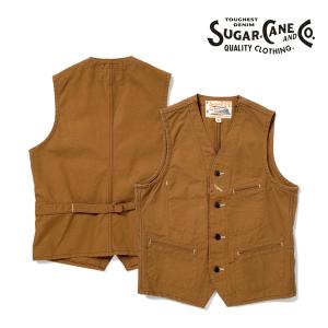 シュガーケーン【SUGAR CANE】SC14375 13oz. BROWN DUCK WORK VEST ワークベスト ブラウンダック生地 メンズ 日本製｜bobsstore