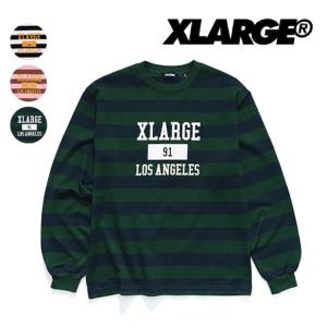 エクストララージ【X-LARGE】 COLLEGE LOGO STRIPED L/S TEE ロンT 長袖 メンズ クルーネック ロゴ ラージ ストリート【ネコポス発送無料】｜bobsstore