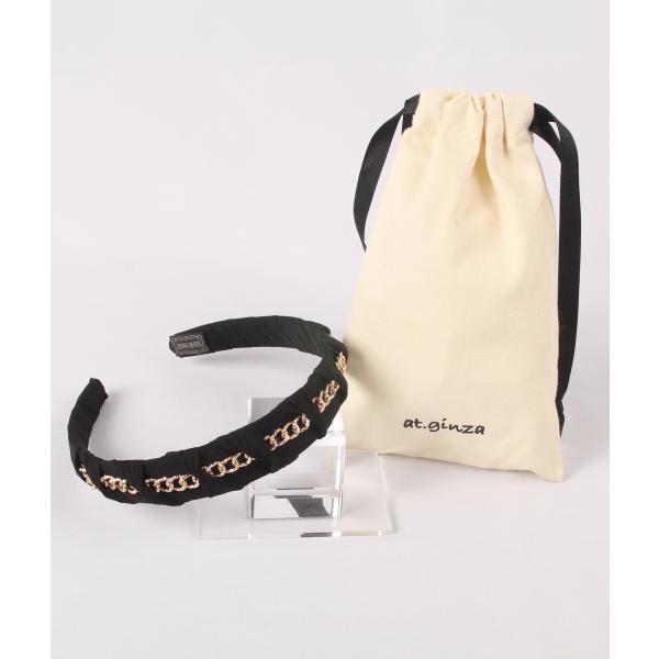 at.ginza　ゴールドチェーンカチューシャ ブラック　おしゃれ かわいい レディース 女性 上品...