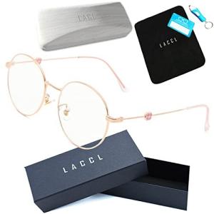 LACCL (ラクル) ブルーライトカット 丸メガネ 軽量 19グラム 伊達眼鏡 メンズ レディース 度なし UV 90％以上 サイドフラワーデザイン