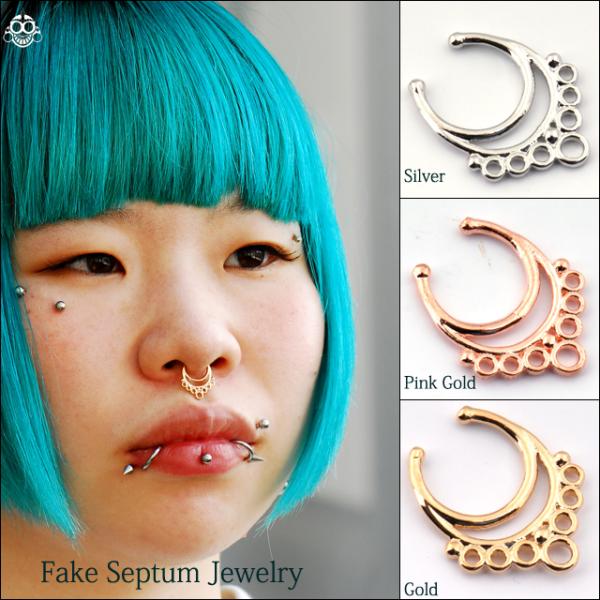 ピアス穴がなくても使える 手で調整可能 ループ アジアン セプタムピアス 軟骨ピアス ロブ ボディピ...