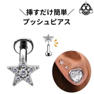 プッシュピアス 20G 18G 16G 14G スター 星 金属アレルギー対応 ノンニッケル プレミアムジルコニア チタンピアス ラブレットスタッズ ボディピアス
