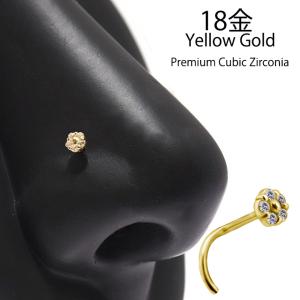 K18 鼻ピアス 18金イエローゴールド 20g フラワー 18K ノーズスクリュー 金属アレルギー対応 ボディピアス　ジルコニアピアス｜bodywell