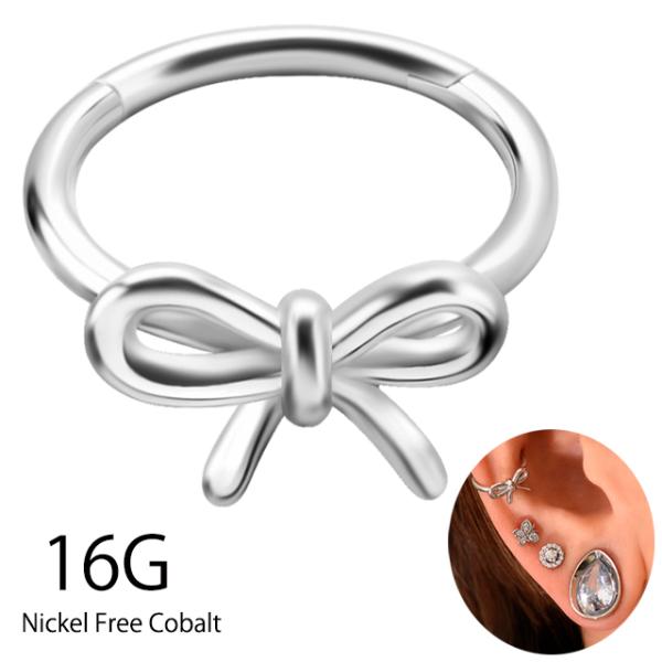 ワンタッチピアス 16g りぼん ニッケルフリー ピアス　クリッカー 金属アレルギー対応 つけっぱな...