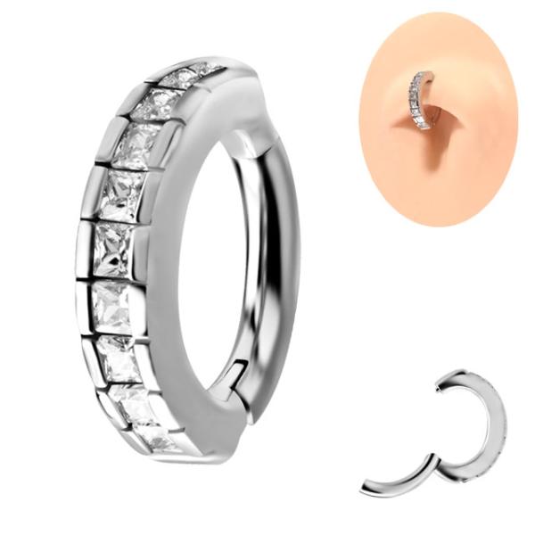 ロック ルーク へそピアス 14G  オーバル スクエアジルコン ノンニッケル ワンタッチピアス ク...