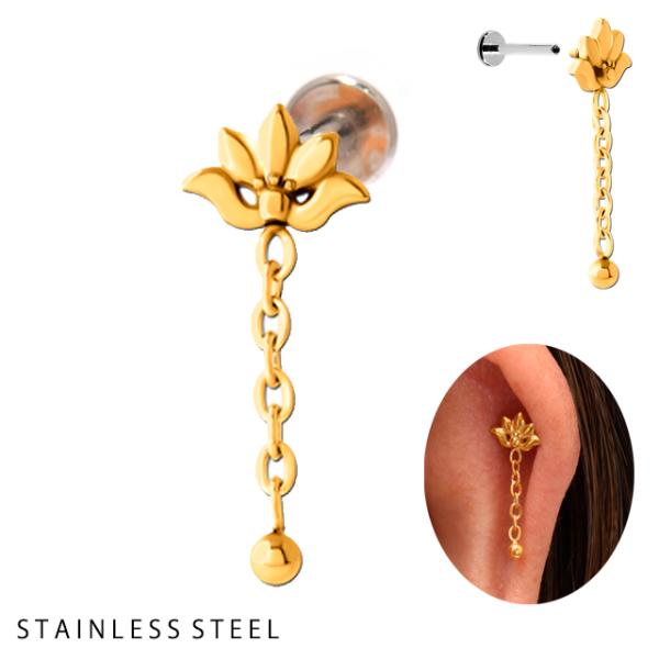 軟骨ピアス 14G ゴールド 蓮 チェーン インターナル ラブレットピアス ロブ へリックス インナ...