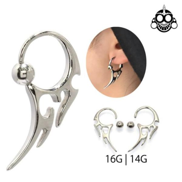 リングピアス 16g 14g トライバルリング キャプティブビーズリング ステンレスピアス つけっぱ...