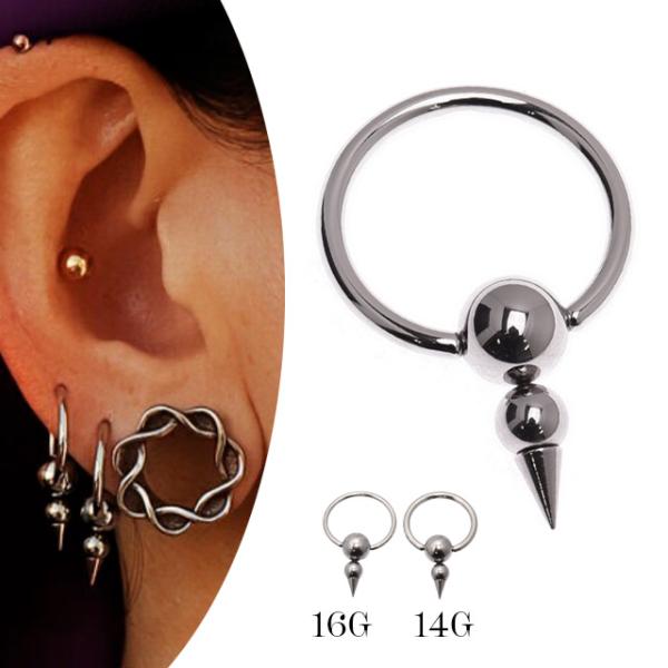 ボディピアス 16g 14g スパイクボール リングピアス メンズ ロブ 軟骨ピアス ステンレスピア...