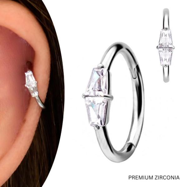 ワンタッチピアス 16g 菱形 ジルコニアピアス 金属アレルギー対応 つけっぱなし ニッケルフリー ...