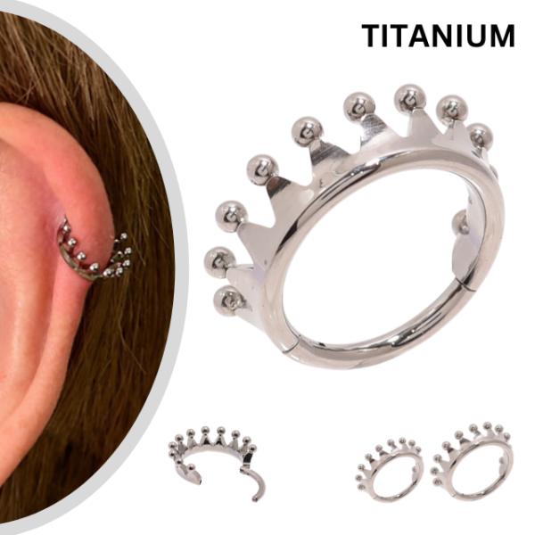 金属アレルギー対応 王冠ピアス ボディピアス 16G クリッカー 軟骨ピアス ワンタッチピアス つけ...