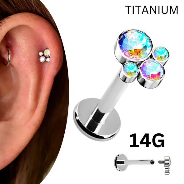 金属アレルギー対応 14G オーロラ クルスター インターナルラブレット チタンピアス ヘリックス ...