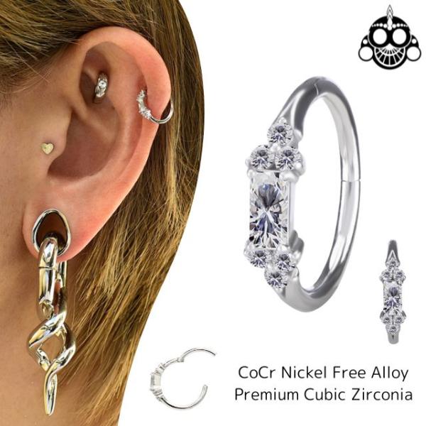 ワンタッチピアス 輝く 16G rectangle トリニティ ジルコニアピアス クリッカー 金属ア...