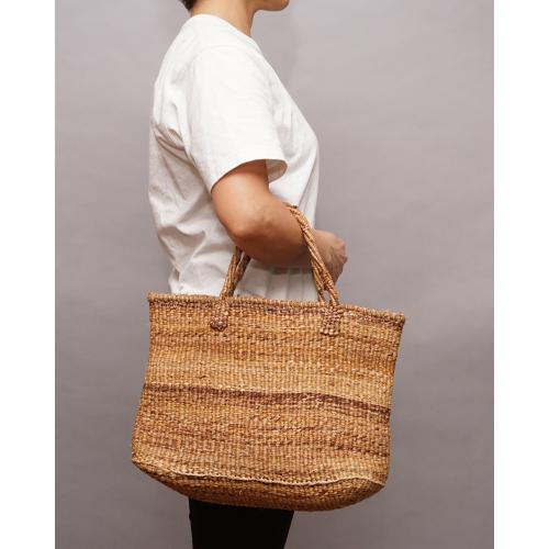 アフリカ　ケニア　スクエア　ナチュラル　バナナファイバー　バッグ　L　かごバッグ　アフリカ雑貨