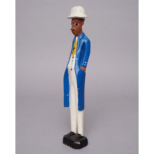 アフリカ　コートジボワール　コロン人形　Mサイズ　No.10　ブルーコートの紳士(前開き)　木彫り　...
