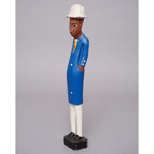 アフリカ　コートジボワール　コロン人形 　Mサイズ　No.12　ブルーコートの紳士　木彫り　置き物　...