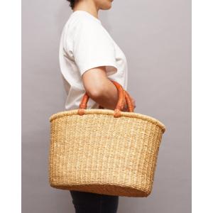 アフリカ ブルキナファソ 半球型 バスケット ブラックレザー MLサイズ