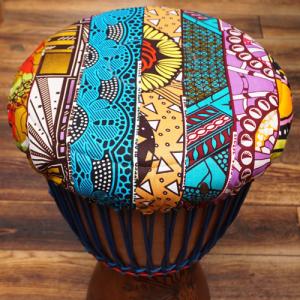 アフリカ　民族楽器　ジャンベ　ヘッドカバー　パッチワーク　No.193　アフリカンワックス　ジェンベ　パーニュ｜bogolanmarket