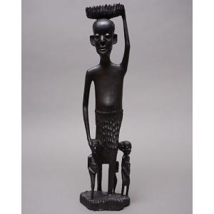 アフリカ　タンザニア　マコンデ　人形　49cm　黒檀　彫刻　木彫り　エボニー　民族美術　アフリカンアート
