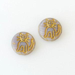 チェコビーズ 子猫 14mm パープル 2個 パーツ アクセサリー ハンドメイド 手芸 手作り 素材｜bohemiabox